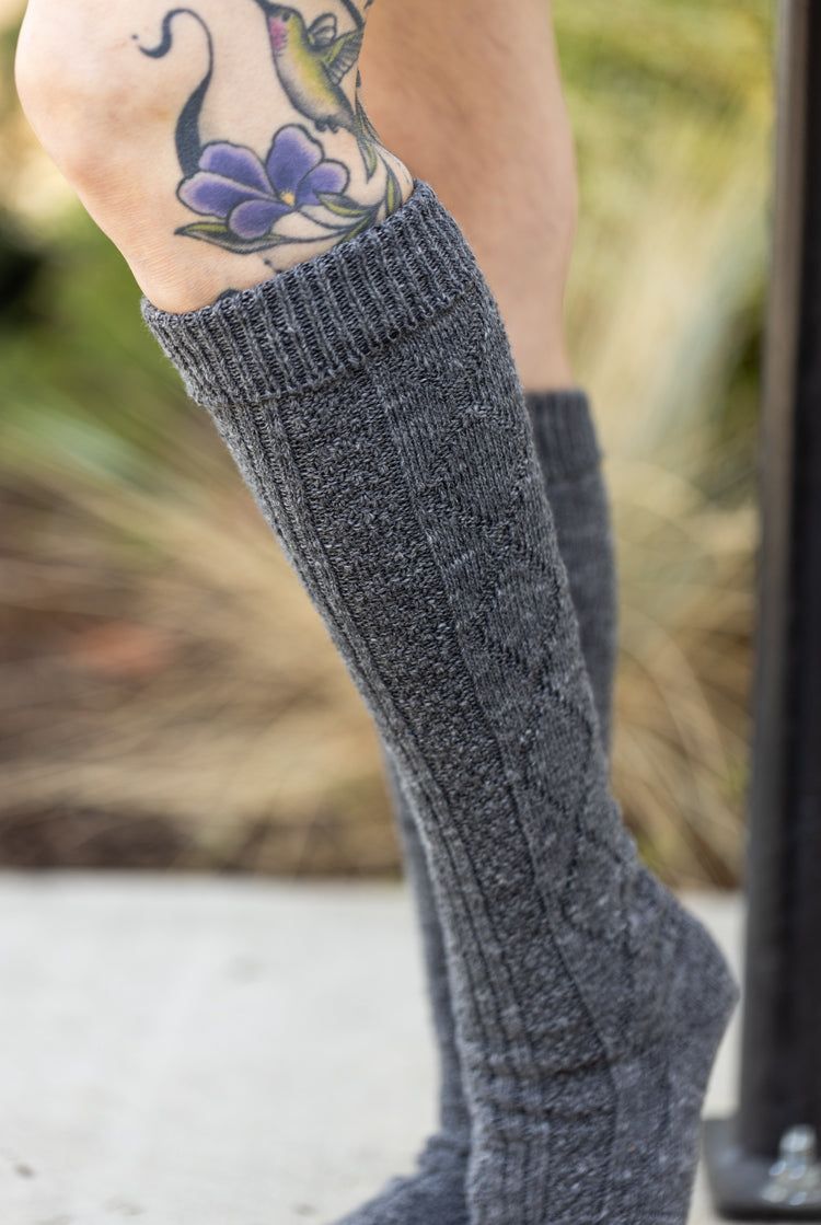 Heathered Diamond Rib Socks - Charcoal Heather