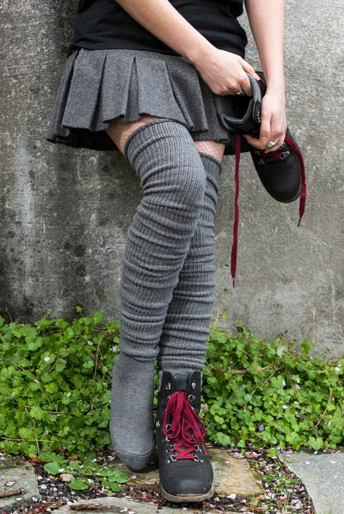 Larger Footed Long Cuffable Scrunchable Socks - Charcoal