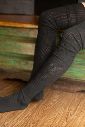 Larger Footed Long Cuffable Scrunchable Socks - Black