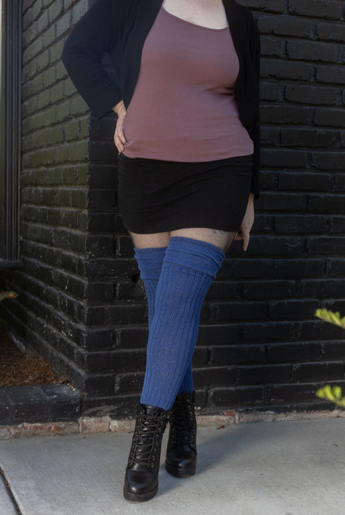 M45 Ribbed Thigh High with Roll Top - Blueberry