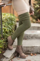 M45 Ribbed Thigh High with Roll Top - Olive
