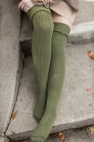 M45 Ribbed Thigh High with Roll Top - Olive