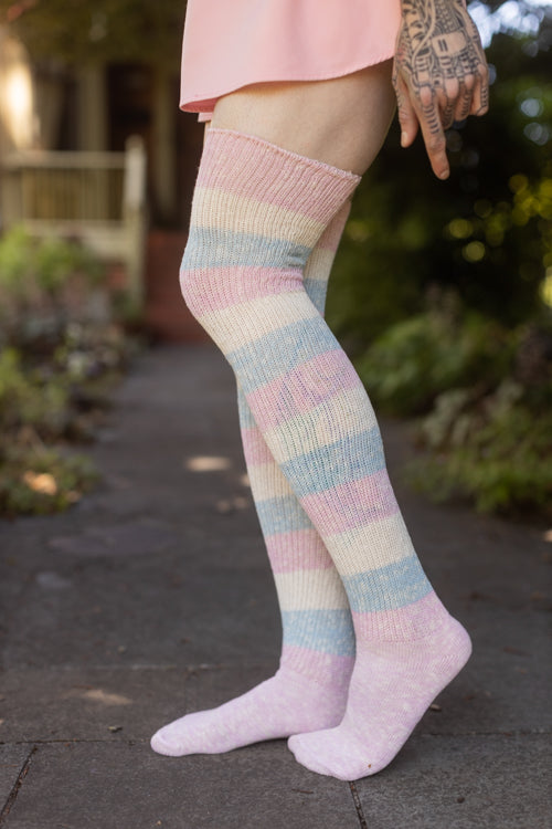 Marled Cotton Candy Stripes Thigh High - large foot