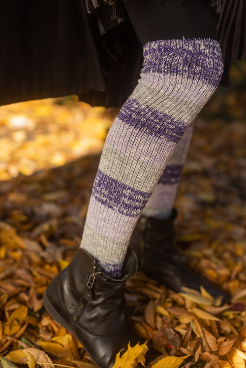 Marled Stripe Knee Socks - Amethyst