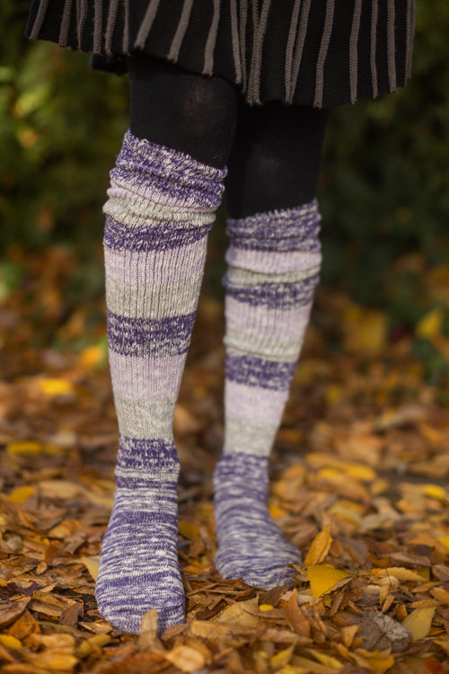 Marled Stripe Knee Socks - Amethyst