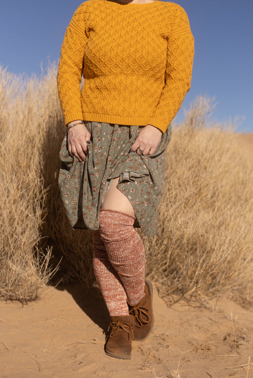 Marled Scrunchable Thigh High Socks - Rust