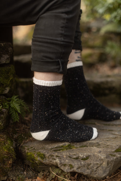Tweed Knit Crew Socks - Black