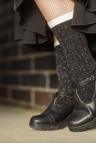 Tweed Knit Crew Socks - Black