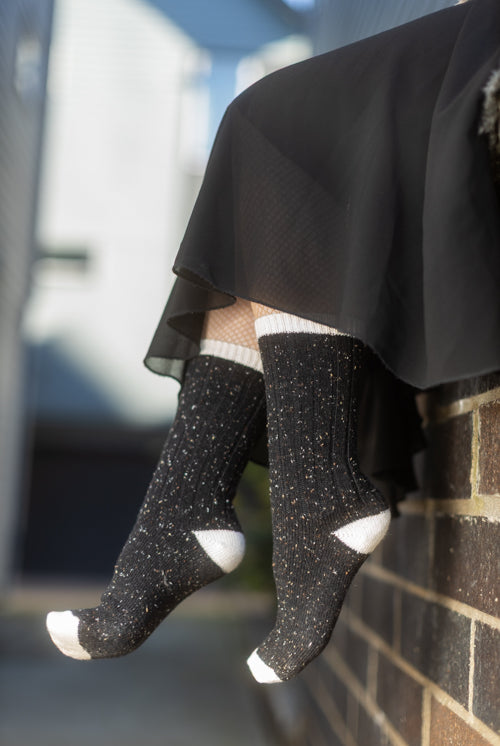 Tweed Knit Crew Socks - Black