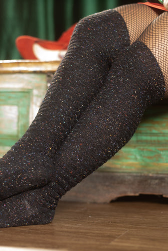 Slinky Confetti Thigh High Socks - Black Confetti - black confetti