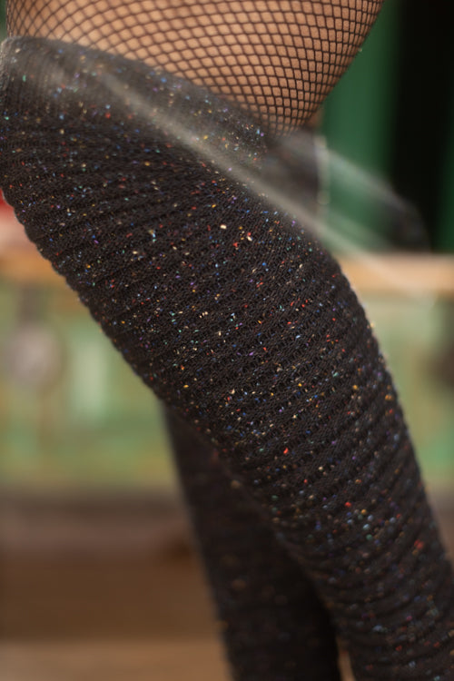Slinky Confetti Thigh High Socks - Black Confetti - black confetti