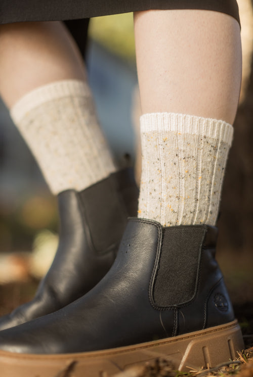 Tweed Knit Crew Socks - Oatmeal