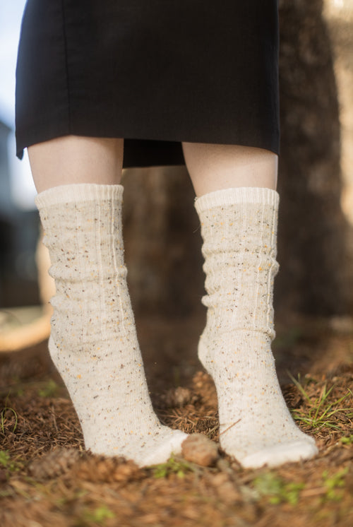 Tweed Knit Crew Socks - Oatmeal