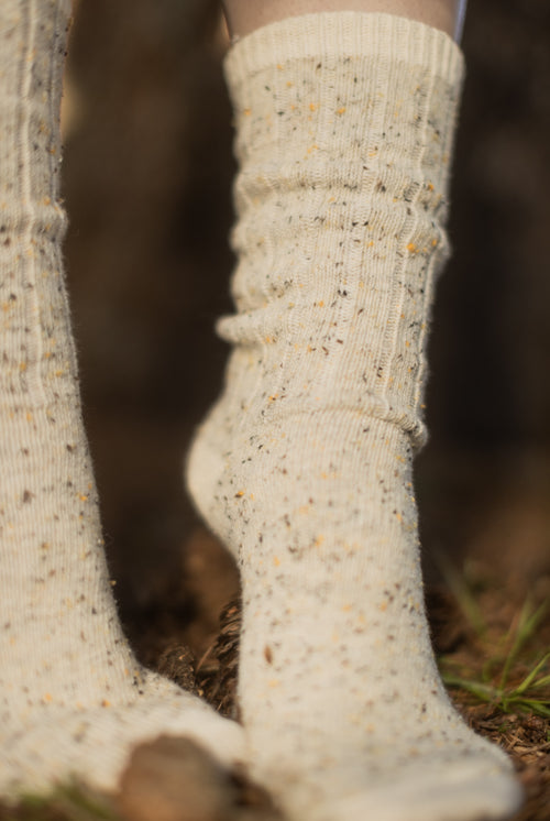 Tweed Knit Crew Socks - Oatmeal