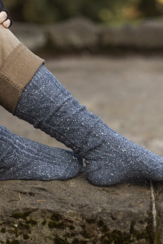 Tweed Knit Diamond Rib Socks - blue jean