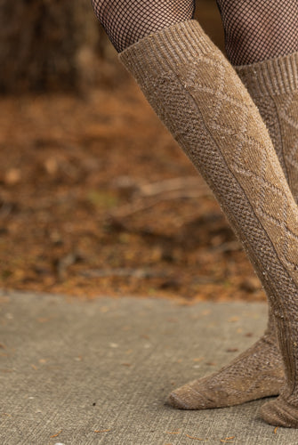 Tweed Knit Diamond Rib Socks - Mushroom
