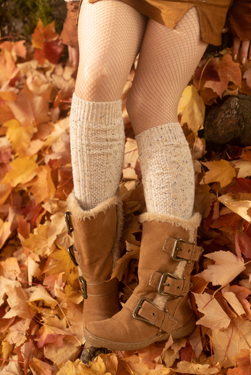 Tweed Knit Diamond Rib Socks - Oatmeal