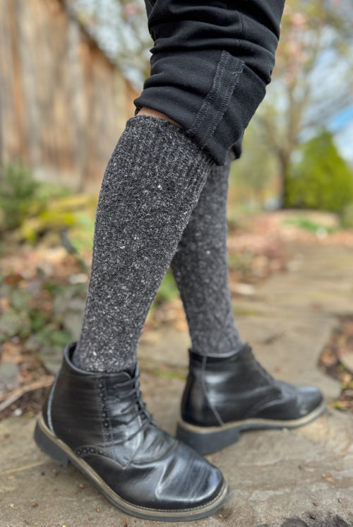 Tweed Knit Diamond Rib Socks - Charcoal