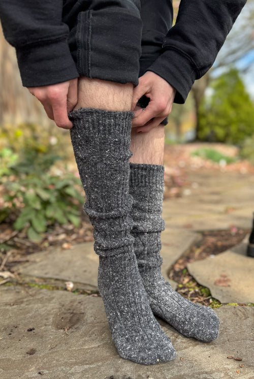 Tweed Knit Diamond Rib Socks - Charcoal
