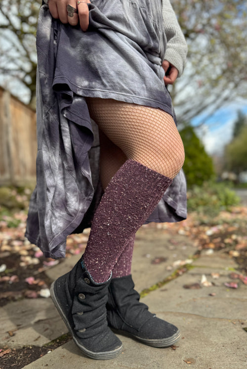 Tweed Knit Diamond Rib Socks - Eggplant