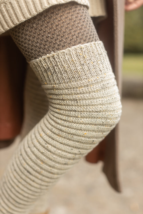 Slinky Tweed Knit Thigh High Socks - Oatmeal