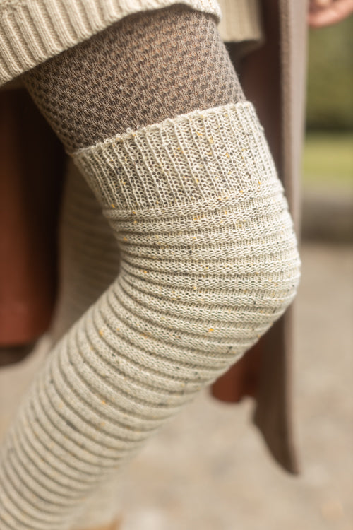 Slinky Tweed Knit Thigh High Socks - Oatmeal