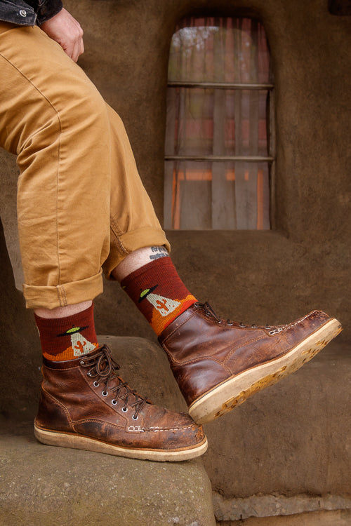 Spaced out walnut crew socks with UFO's