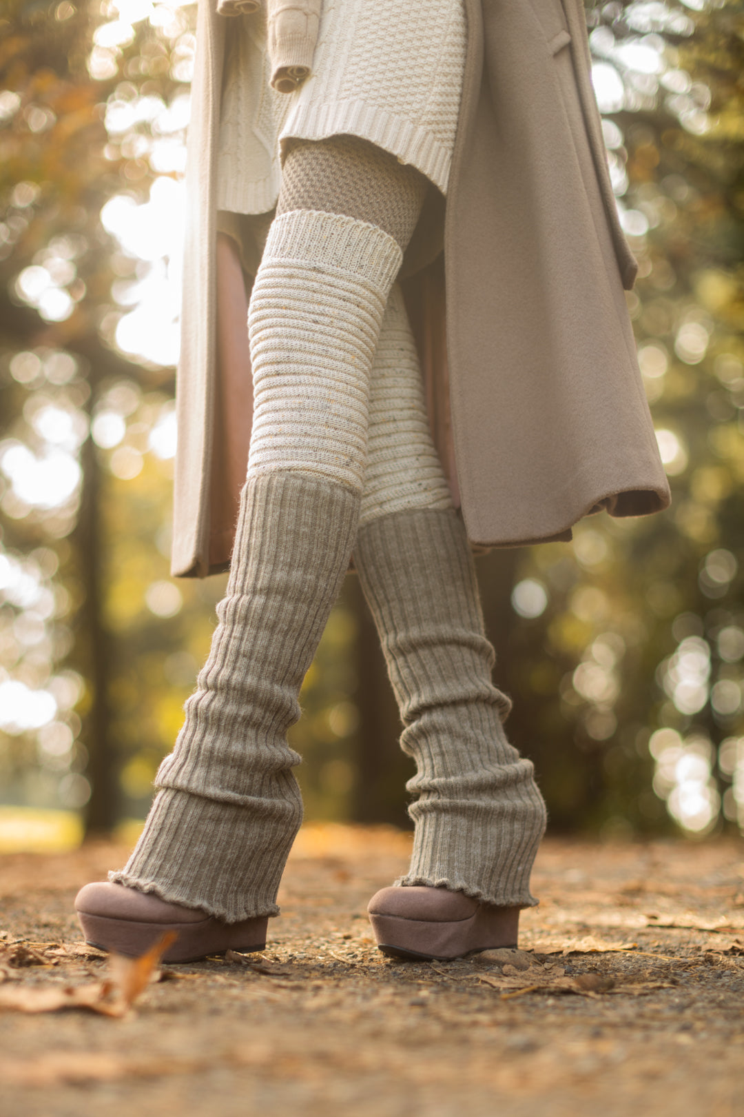 Slinky Tweed Knit Thigh High Socks - Oatmeal