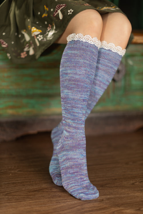 Lace Twisted Yarn Knee High Bootsock - Purple