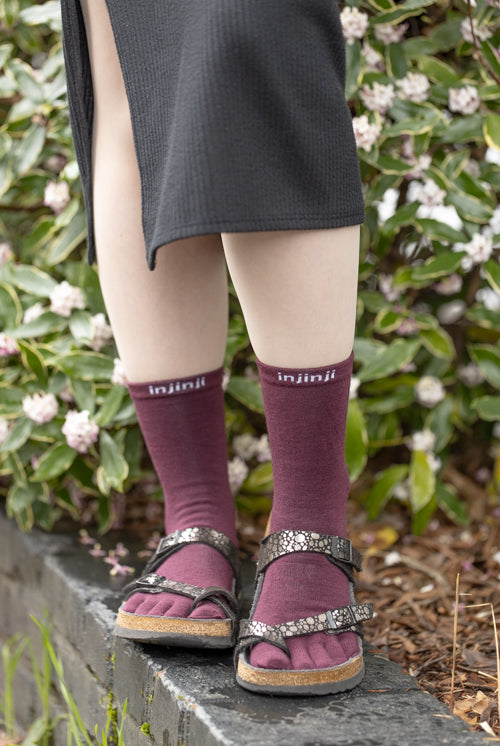 Basic Wool Liner Crew Toe Socks - Burgundy