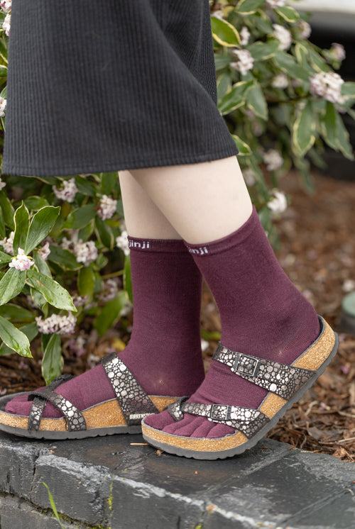 Basic Wool Liner Crew Toe Socks - Burgundy