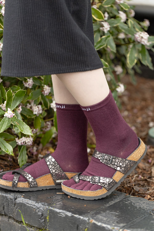 Basic Wool Liner Crew Toe Socks - Burgundy