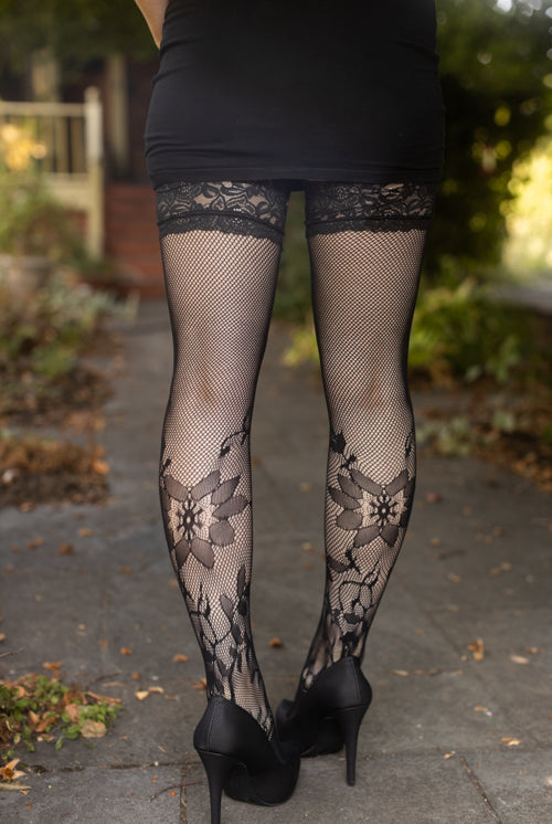 Floral Fishnet Stay Up Thigh Highs