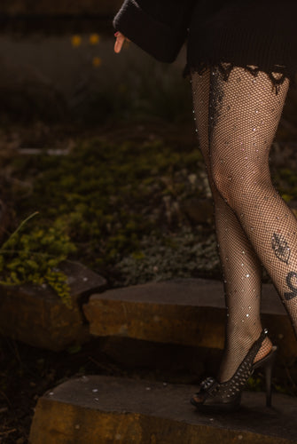 Rhinestone Fishnet Tights - Black