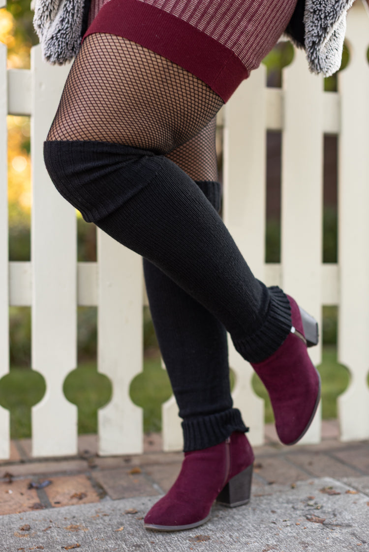 Willa Extra Long Ribbed Knit Leg Warmers - Black