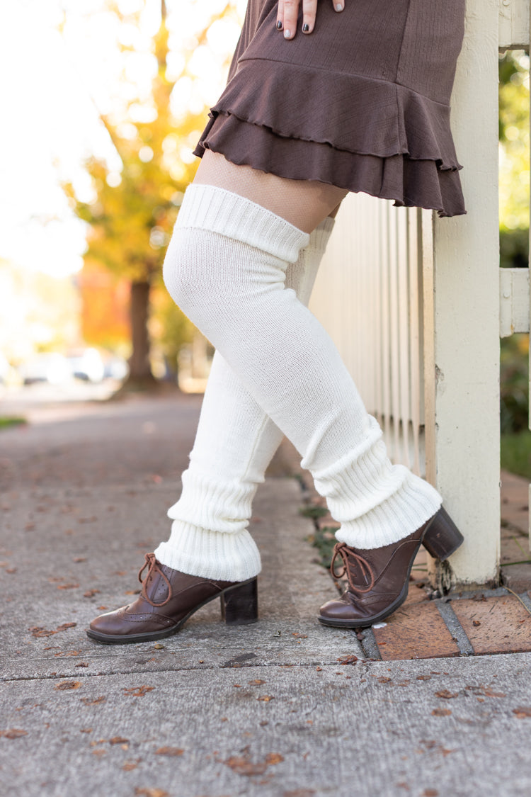 Willa Extra Long Ribbed Knit Leg Warmers - Ivory