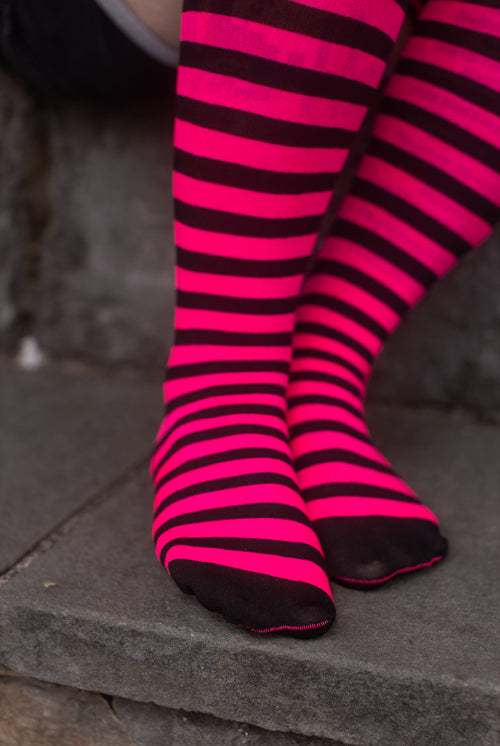 Striped Over the Knee - Black / Neon Pink