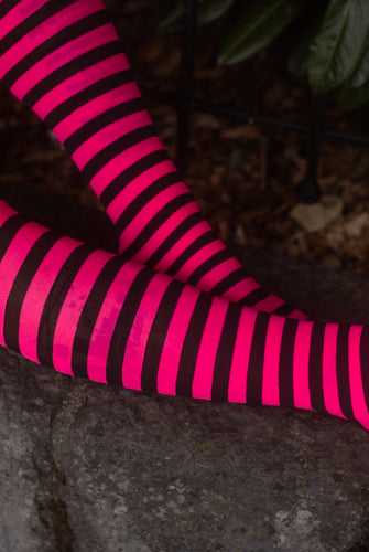 Striped Over the Knee - Black / Neon Pink