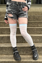 Striped Over the Knee - White & Light Blue