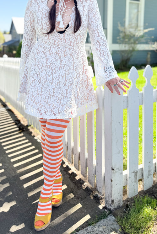 Striped Over the Knee - White & Orange