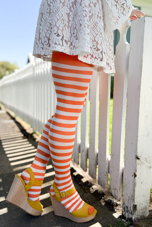 Striped Over the Knee - White & Orange
