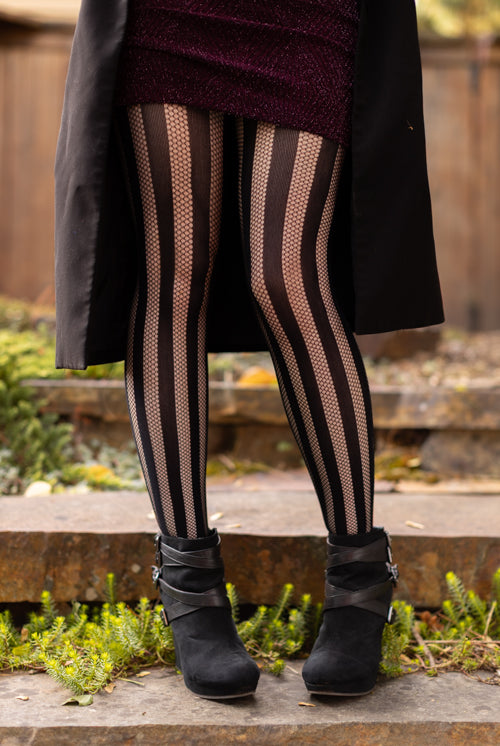 Vertical Net & Opaque Striped Net Tights