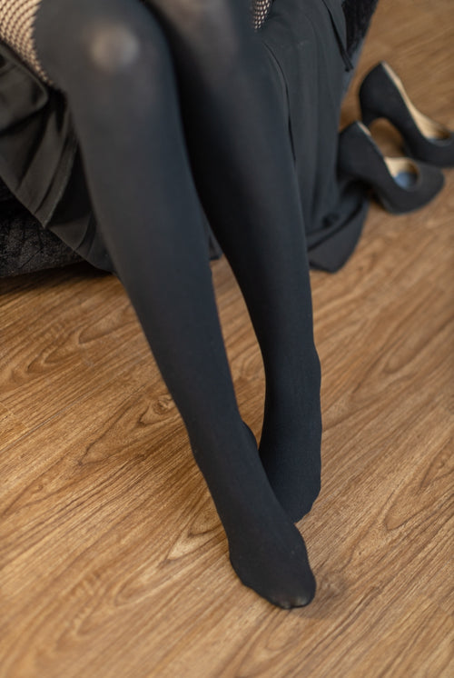 Opaque Garter Illusion Tights with Net Detail