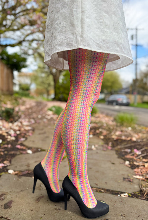 Rainbow Crochet Net Tights