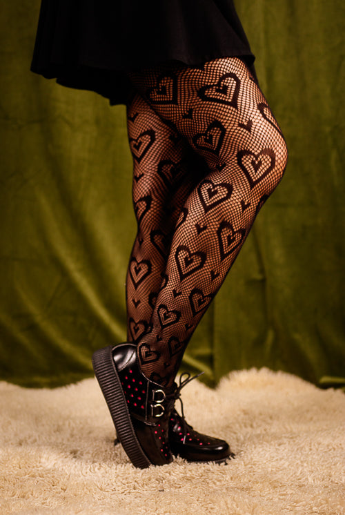 Double Heart Net Tights