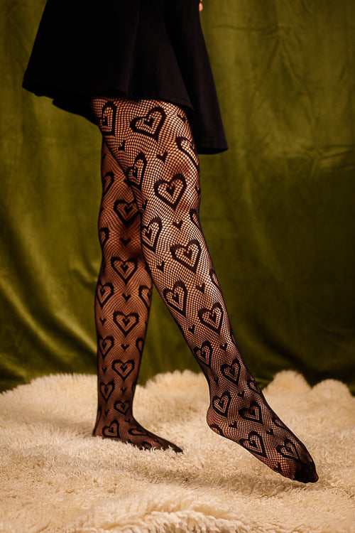 Double Heart Net Tights