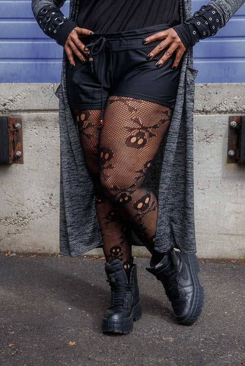 Plus Size Pirate Booty Skull Net Tights in Black