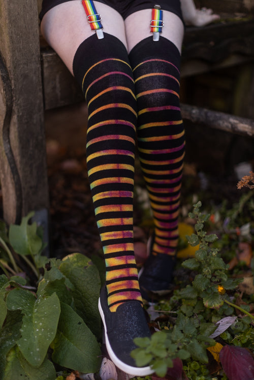 Tie Dye Extraordinary Gradient Stripes Thigh High