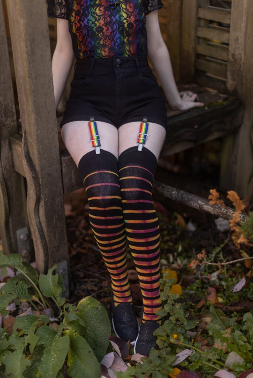 Tie Dye Extraordinary Gradient Stripes Thigh High