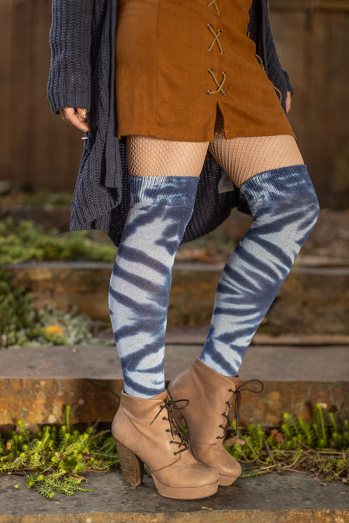 O Tie Dye Knee Socks - Blue Shibori